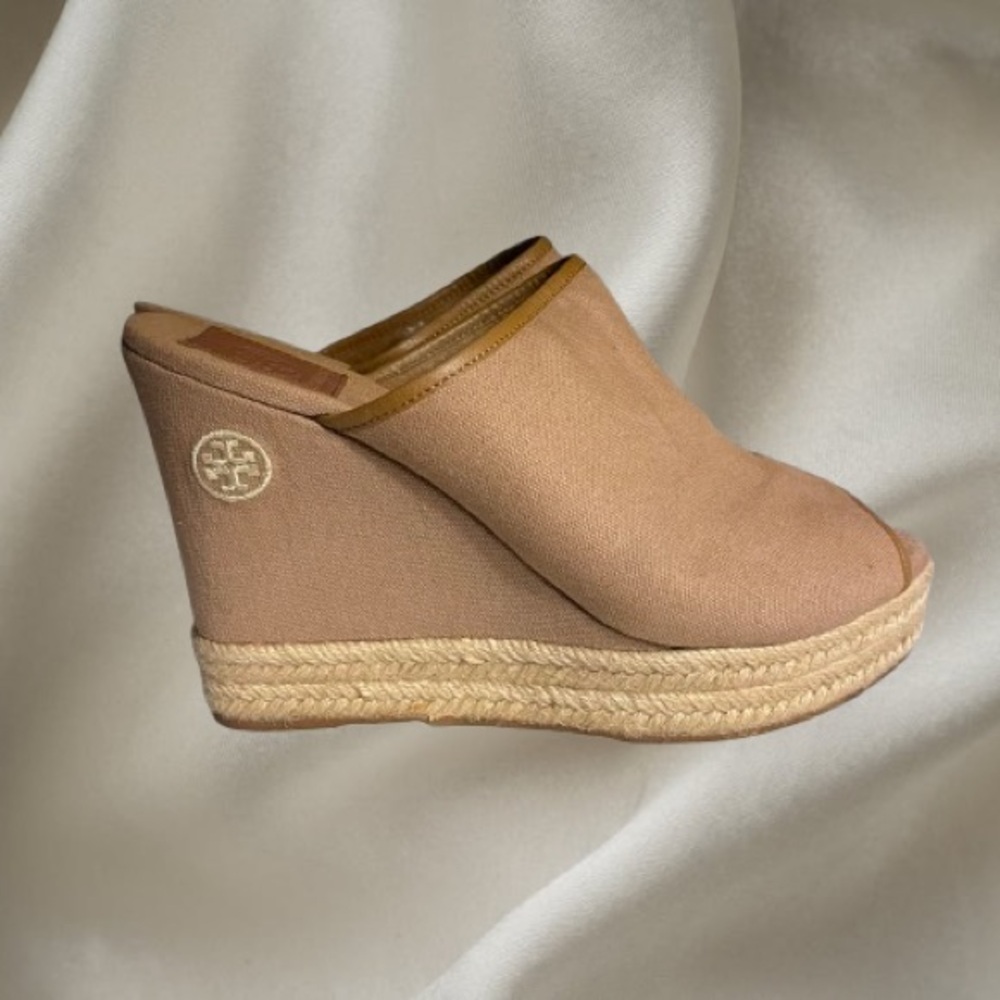 Tory Burch Tan Wedge Espadrille Mules